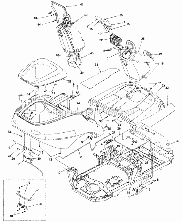 Body Cover Panels Diagram and Parts List for Z54L 53AC365K100 Cub Cadet Lawn Mower